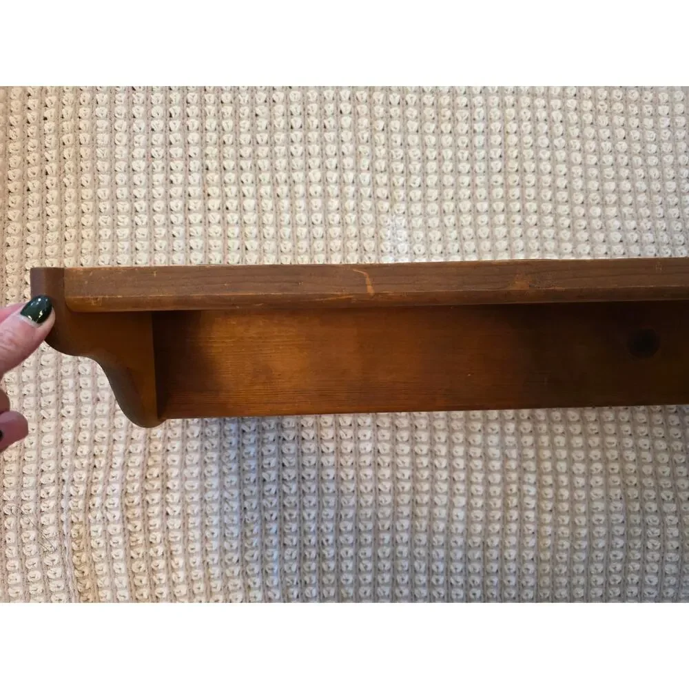 Vintage Wooden Punched Copper Pineapple Wall Shelf with Heart Cutouts & Pegs EUC